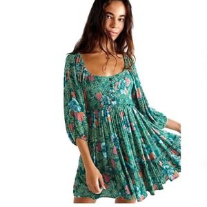 Free People Women's Endless Summer Picnic Printed Mini Dress in Green Floral